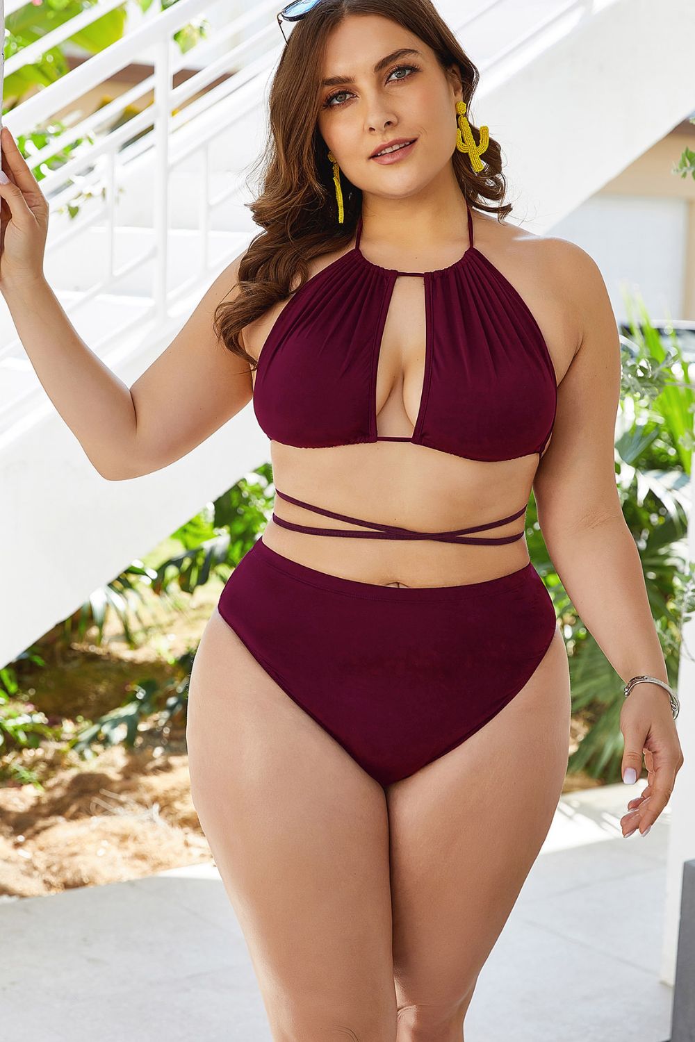 Shop Plus Size Cutout Tied Backless Bikini Set - Women's Fashion | Akatonbo