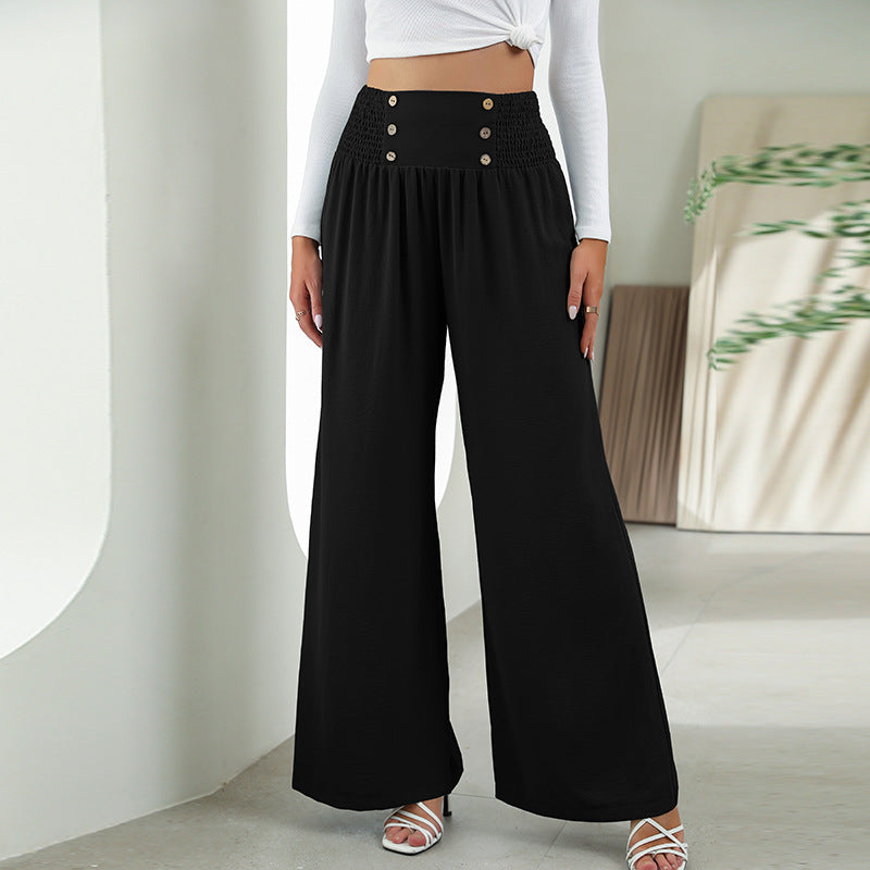 Akatonbo Fashion Straight Wide Leg Pants Elastic High Waist Casual Trousers For Women