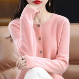 Women's Cashmere Cardigan O-neck Loose Sweaters Top Fashion Merino Wool Knitwear Autumn Winter Female Clothing Tops