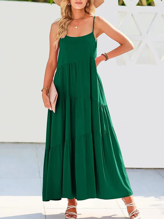 Shop Full Size Ruched Tiered Spaghetti Strap Dress - Women's Fashion | Akatonbo