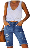 Summer Mid-waist Slim-fit Cropped Pants Ripped Tassel Jeans For Women