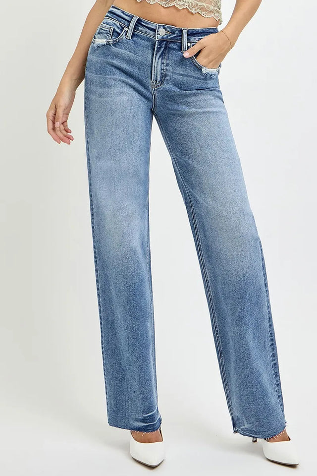 RISEN Full Size High Rise Straight Leg Jeans With Pockets