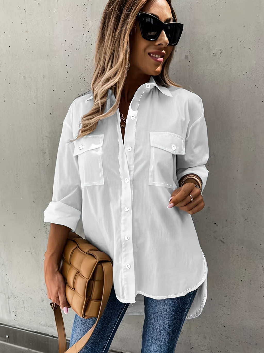 Simple Casual Long Sleeve Shirt With Pocket