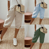 Women's Cotton And Linen Pocket Elasticated Slacks Women's Short Pants