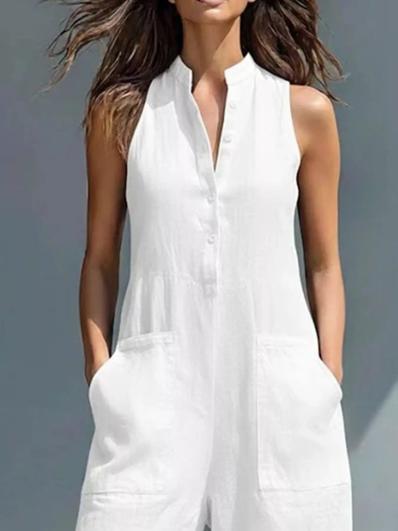 Shop Full Size Button Front Sleeveless Jumpsuit Plus Size - Women's Fashion | Akatonbo