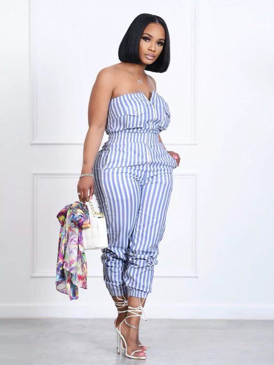 Shop Striped Tube Casual Jumpsuit - Women's Fashion | Akatonbo