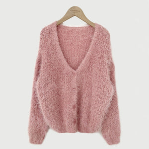 Lazy V-neck Cropped Sweater Coat Women