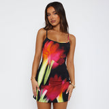 Summer Flowers Printed Suspender Dress Fashion Slim