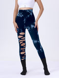 Butt Lifting Yoga Gym Athletic Pants, Hollow Out Tummy Control Sports Leggings Tie Dye Running Pants
