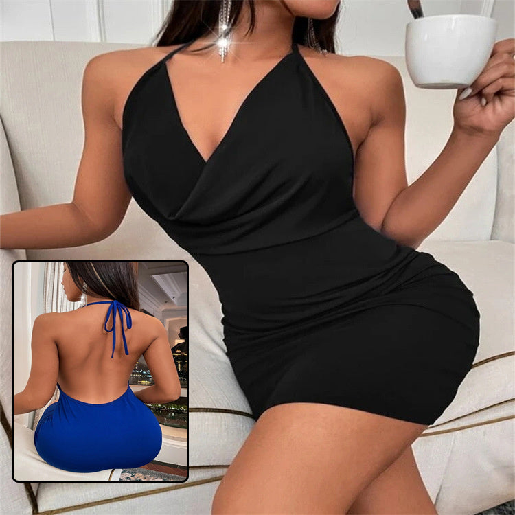 Summer Deep V-neck Sling Backless Halter Dress