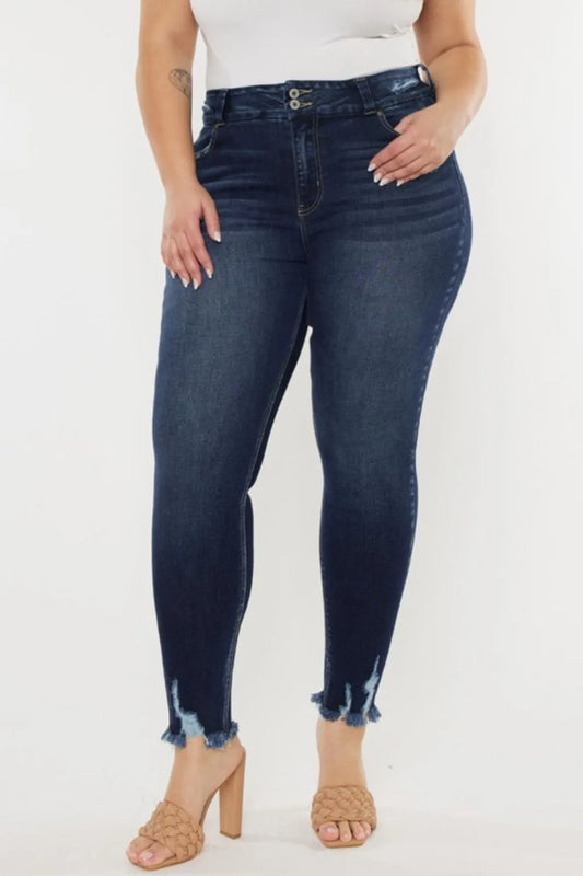 Shop Kancan Full Size Cat's Whiskers Raw Hem High Waist Jeans - Women's Fashion | Akatonbo