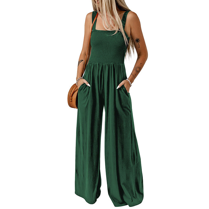 High Waist Jumpsuit Women's Backless Pleated Design Wide Leg Trousers