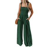 High Waist Jumpsuit Women's Backless Pleated Design Wide Leg Trousers