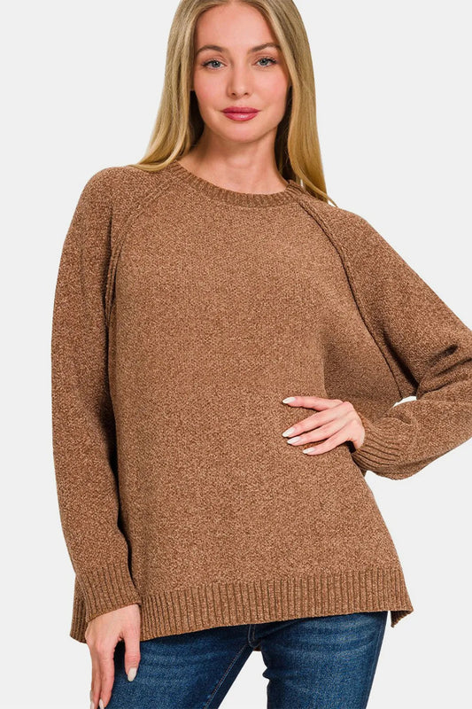 Akatonbo Zenana Side Slit Raglan Sleeve Sweater