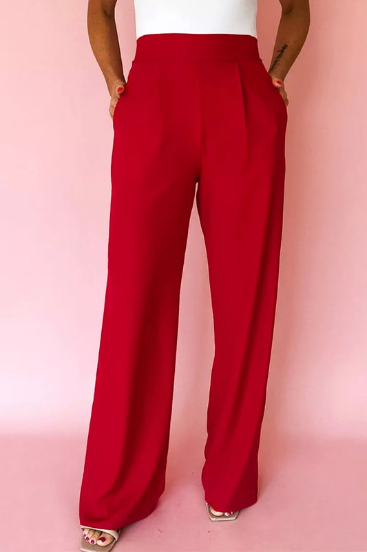 Shop Pleated Detail Pull On High Elastic Waist Loose Straight Pants - Women's Fashion | Akatonbo