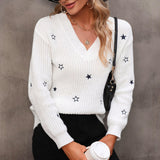 New Commuter V-Neck Solid Little Star Embroidery Sweater