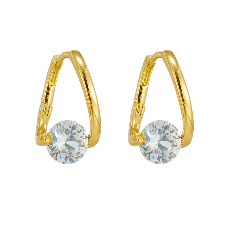 Copper Plated Real Gold Simple Zircon Ear Clip Exquisite Small Flashing Earrings