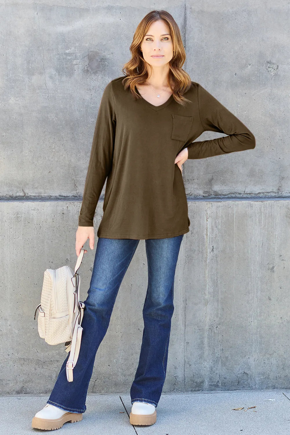 Shop Basic Bae Full Size V-Neck Long Sleeve Top - Women's Fashion | Akatonbo