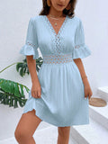 Laced V-Neck Short Summer and Spring Dress