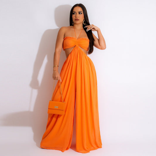 Akatonbo Chiffon Chest-Wrapped Bare Back Wide-Leg Jumpsuit European And American