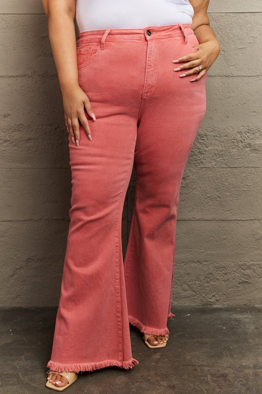 Shop RISEN Bailey Full Size High Waist Side Slit Flare Jeans - Women's Fashion | Akatonbo