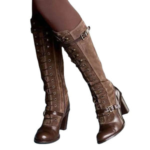 Women's High-heeled Boots Foreign Trade Belt Buckle Long Tube