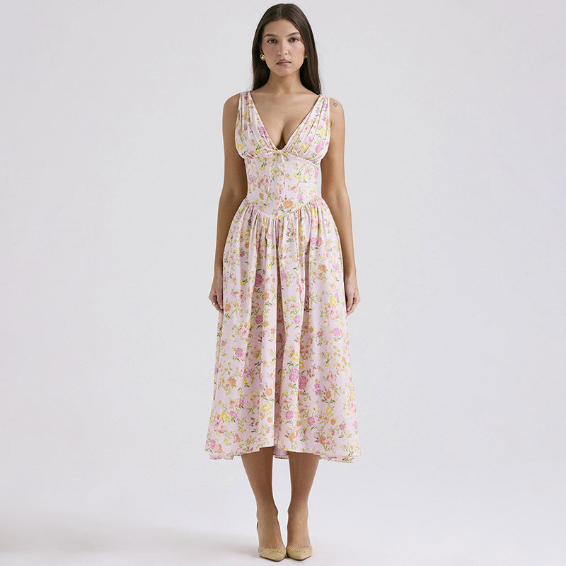 Akatonbo Southern Charm Women'S Summer Pleated Floral Swing Dress