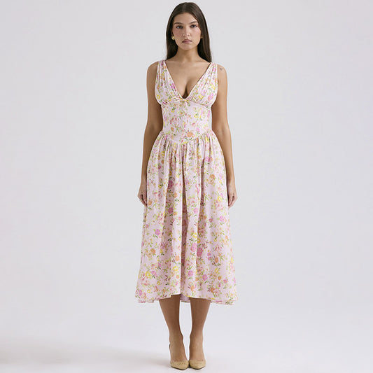 Akatonbo Southern Charm Women'S Summer Pleated Floral Swing Dress