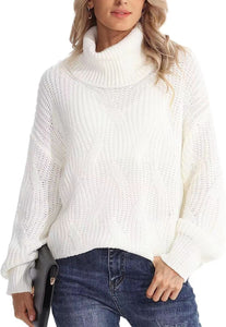 Women's Fashion Loose High Collar Twisted Knitted Sweater Pullover Long Sleeve