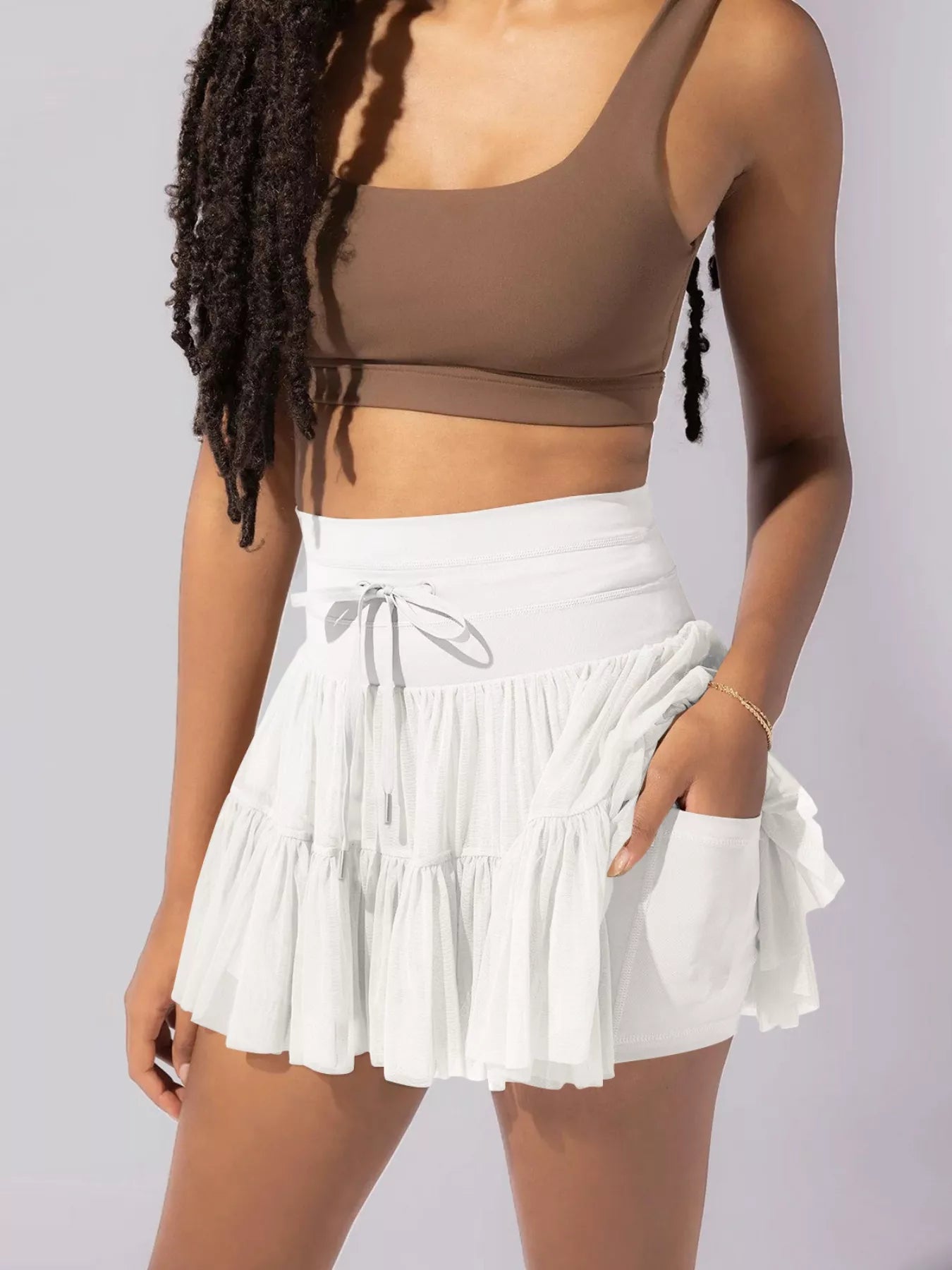 Shop Tiered Skort with Drawstring - Women's Fashion | Akatonbo