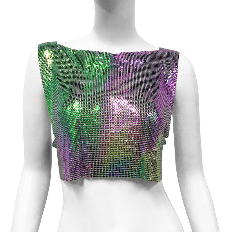 Metal Sequins Top Sweet And Spicy Style Vest