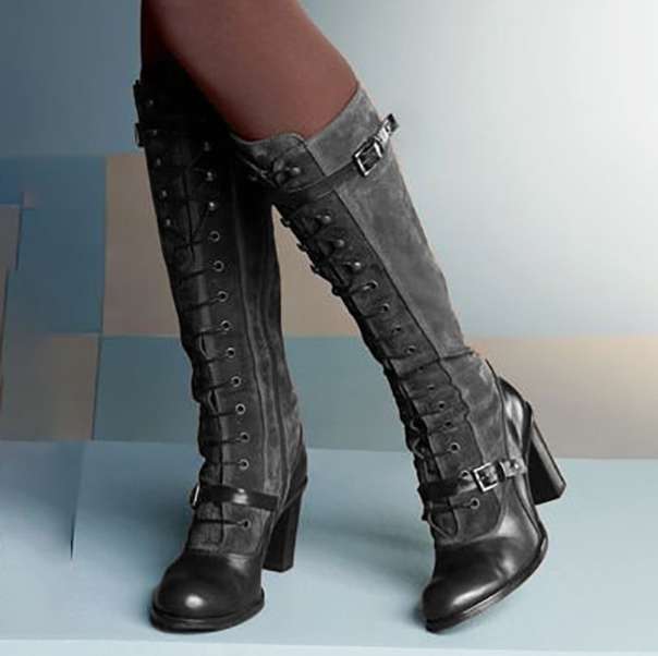 Women's High-heeled Boots Foreign Trade Belt Buckle Long Tube
