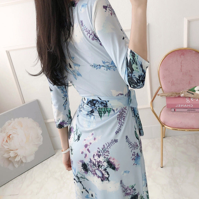 Slim Slimming Temperament Lace V-neck Waist Dress Women