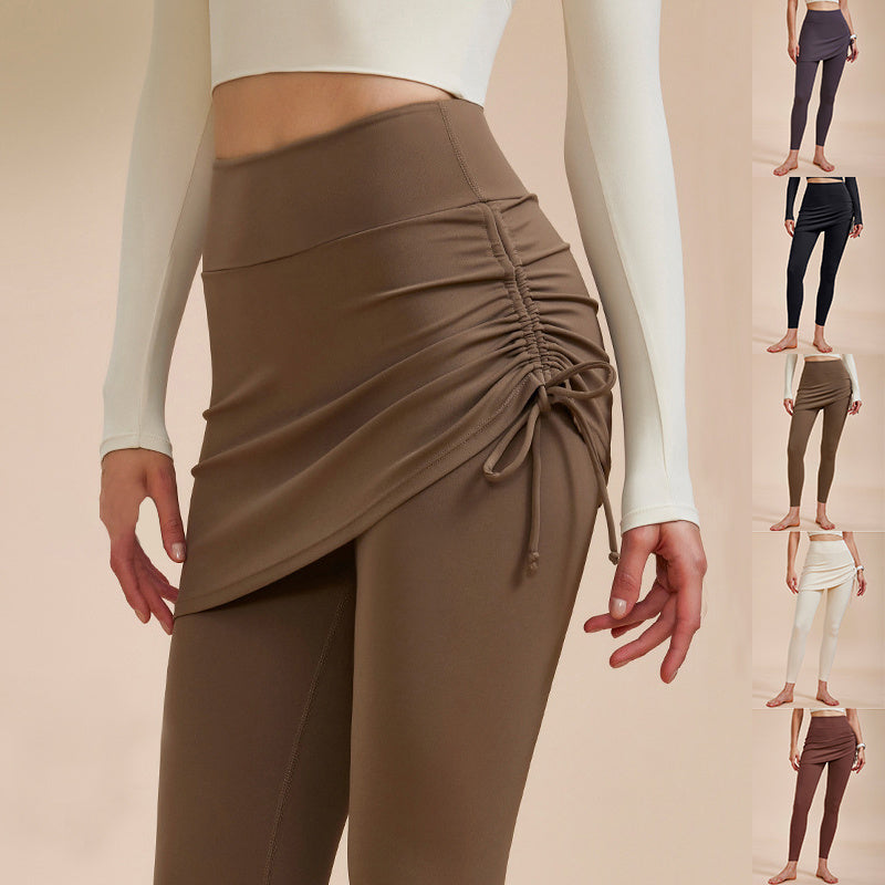 Pantalones de yoga de diseño de falda corta, pantalones de fitness deportivos de baile de cintura alta sin costuras, antiexposición, cubre-glúteos, tipo dos piezas