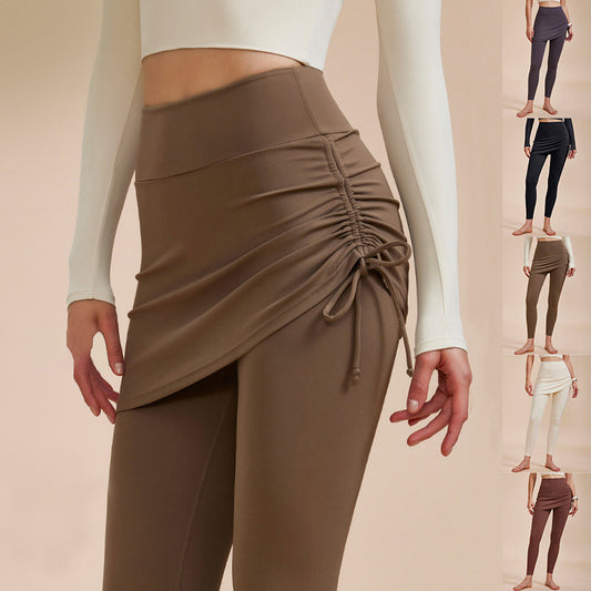 Akatonbo Short Skirt Design Yoga Pants Fake Two-Piece Anti-Exposure Butt-Covering Seamless High-Waisted Leggings For Dance Sports Fitness Pants