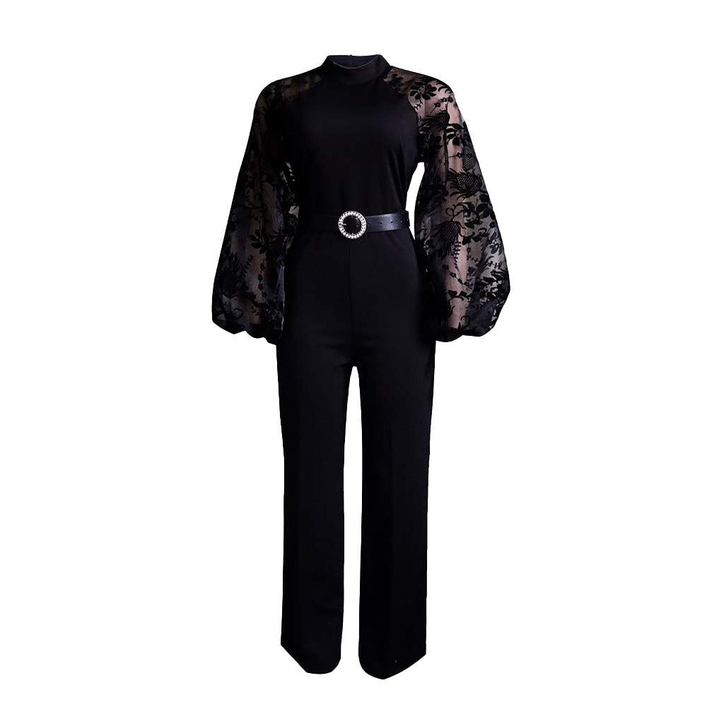 Akatonbo Women'S Mesh Lantern Sleeve Jumpsuit