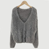 Lazy V-neck Cropped Sweater Coat Women