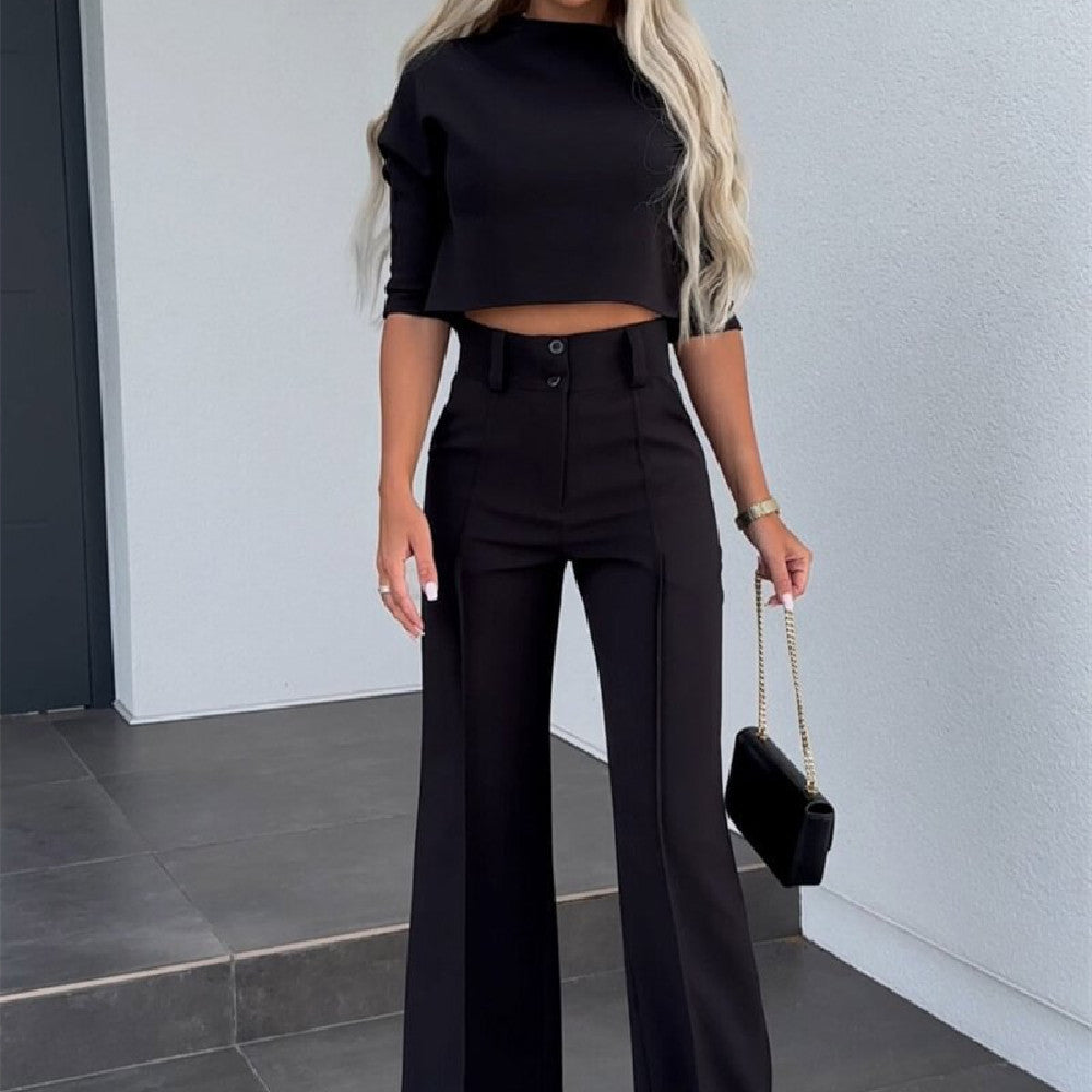 Hauts Mode Taille Haute Jambe Large