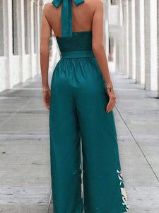 Printing Series Belt Halter Backless Jumpsuit For Women