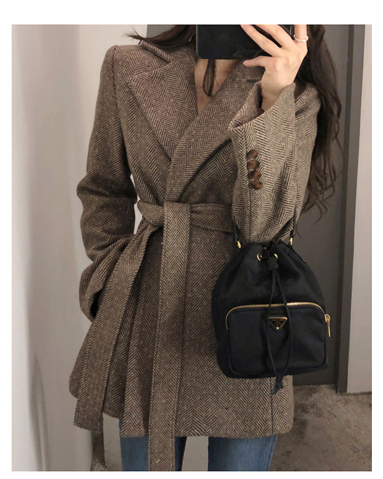 Retro British Style Loose Suit Woolen Coat Women