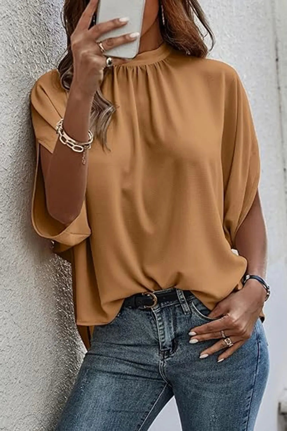 Shop Tie Back Slit Half Sleeve Blouse - Women's Fashion | Akatonbo