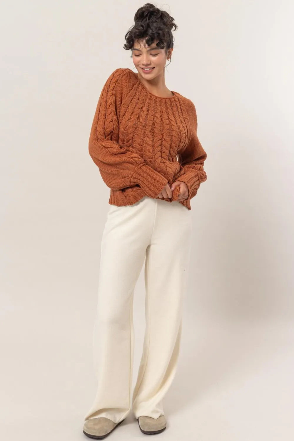 Pull à col rond en maille torsadée à manches raglan Hyfve