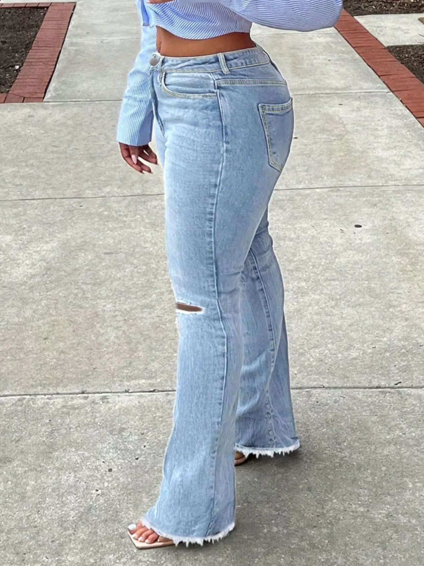 Shop Ripped Knee Flare Jeans - Women's Fashion | Akatonbo