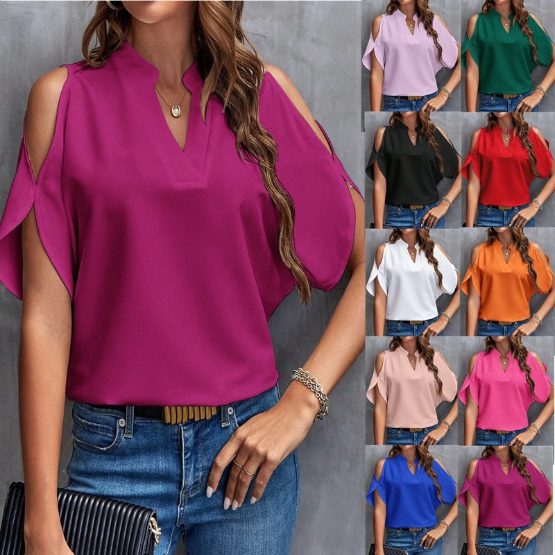 Haut femme élégant et tendance à col en V et épaules dénudées