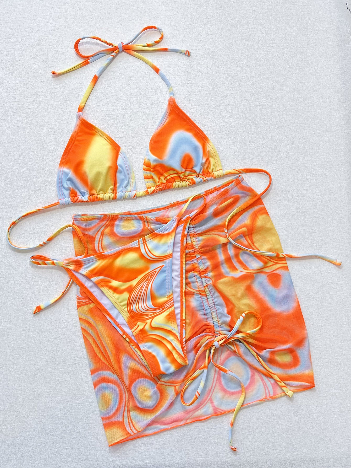 Shop Multicolored Drawstring Ruched Three-Piece Swim Set - Women's Fashion | Akatonbo