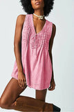 V-neck Sleeveless Denim Shorts Jumpsuit With Pockets