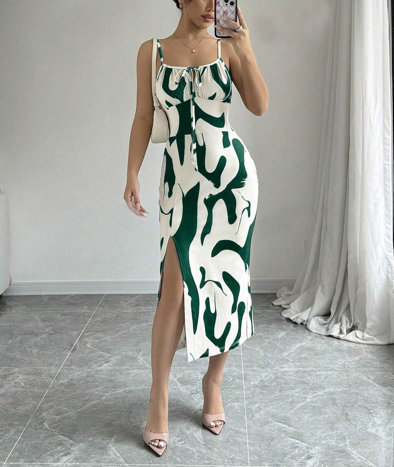 Summer Printed Suspender Split Dress