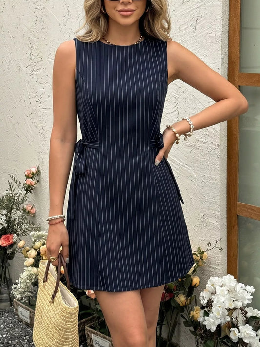 Shop Striped Sleeveless Tie Waist Dress - Women's Fashion | Akatonbo