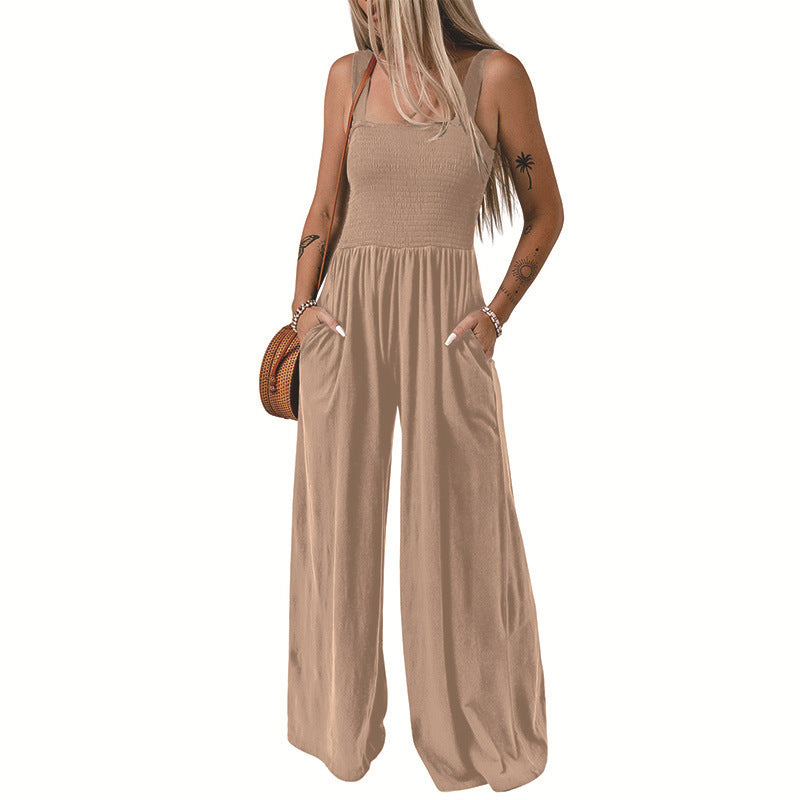 High Waist Jumpsuit Women's Backless Pleated Design Wide Leg Trousers