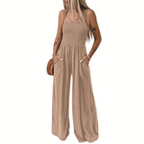 High Waist Jumpsuit Women's Backless Pleated Design Wide Leg Trousers